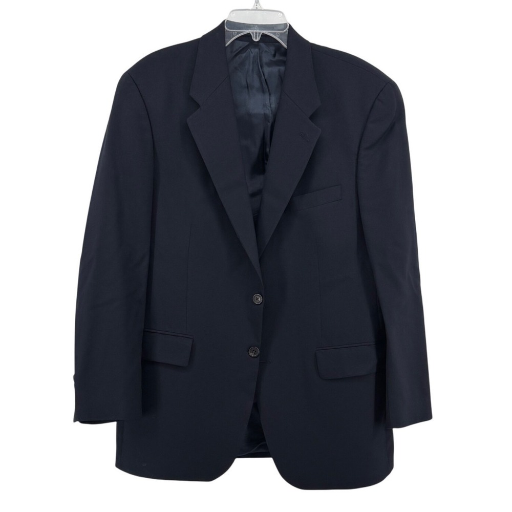 Chaps Ralph Lauren Mens 42R Blazer Sport Coat Suit Navy Blue 100% Wool Business